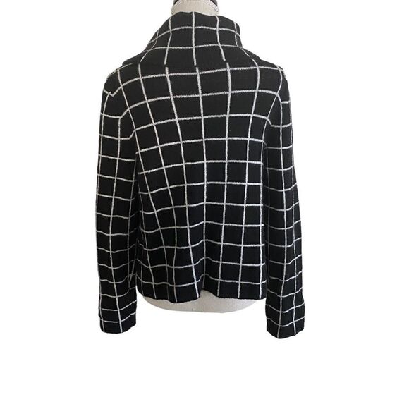 Women's Ellen Tracy Wool Blend Window Pane Cardigan Sweater Size Medium - Picture 2 of 8